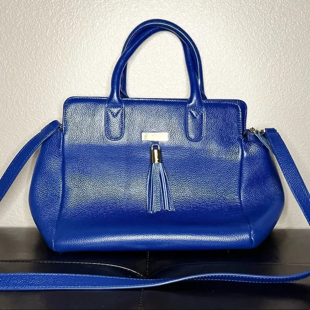 Rare Onna Ehrlich Bright Blue Pebbled Leather HandBag Purse With Tassel … - Picture 2 of 8